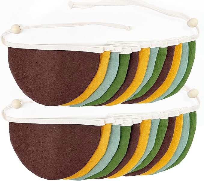 2 Sets of Yellow Green Brown Half Round Banner 24Pcs Nursery Garland Flags Fabric Semicircle Streamers for Kids Jungle Safari Woodland Camping Birthday Baby Shower Party Decorations Baby Room Decor