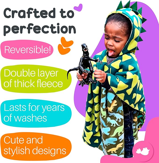 Birdy Boutique Car Seat Poncho for Kids – Safe to Use Over Seat Belts – Reversible Warm and Cozy Blanket – Easy on Easy Off and Doesn’t Impact Car Seat Performance – Green Dinosaur – One Size