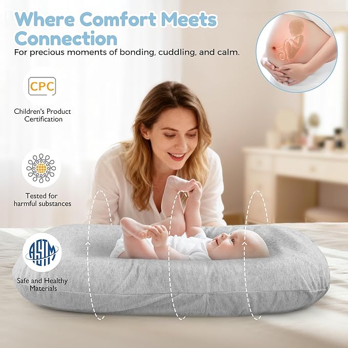 Baby Lounger & Snuggle Nest for Newborn 0-24 Months, Baby Nest Supervised Breathable Cotton for Newborn, Newborn Essentials Gifts, Breathable Portable Lounnger for Travel and Home(Cashmere Gray）
