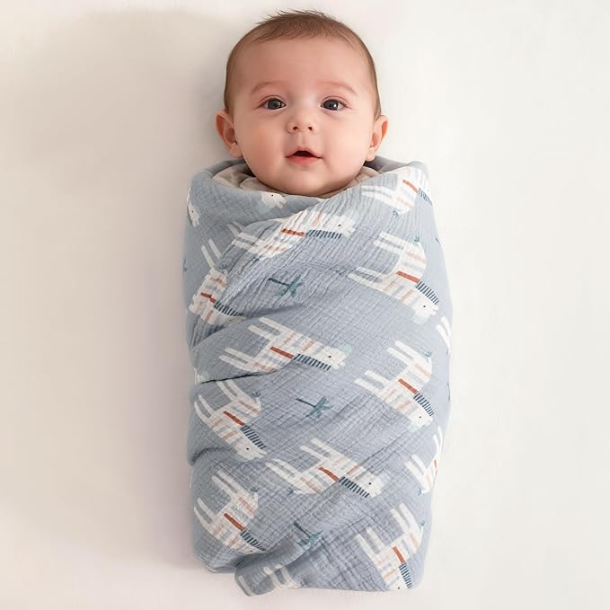 NTBAY 4 Layer Muslin Cotton Toddler Blanket, 30x40 Soft and Breathable Receiving for Newborns and Infants, Perfect for Crib, Stroller, Travel, Lightweight Nursery Blanket, Palm and Zebra