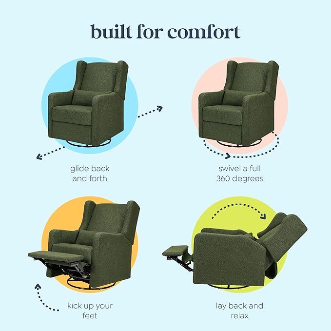DaVinci Carter’s Arlo Swivel Rocker Recliner Chair - GREENGUARD Gold, FSC & Certi-PUR US Certified - Ultra Comfy Nursery Glider Recliner - Glider Rocking Chair for Nursery & Living Room - Forest Green