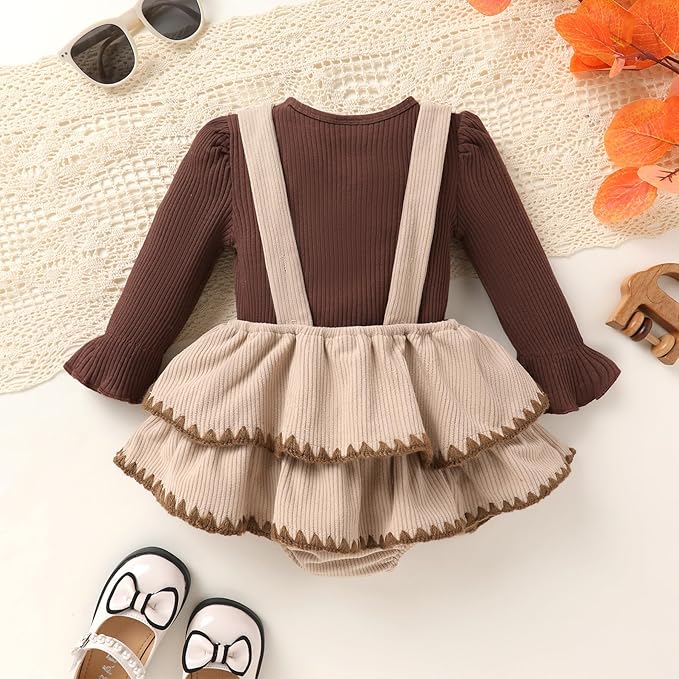 YOUNGER TREE Newborn Baby Girl Fall Winter Outfits Long Sleeve Romper Corduroy Overall Dress Infant Skirt Clothes Sets