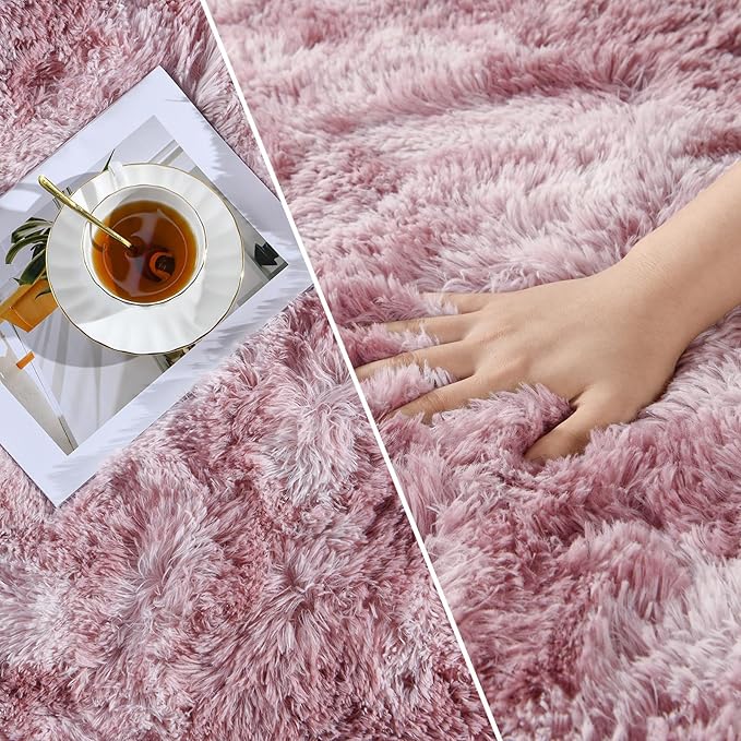 Shag Area Rug, 4 X 6 Tie-Dyed Plush Fuzzy Rugs for Living Room, Ultra Soft Fluffy Furry Rug for Bedroom, Indoor Carpet Nursery Rugs for Kids Room Home Decor, Pink Purple