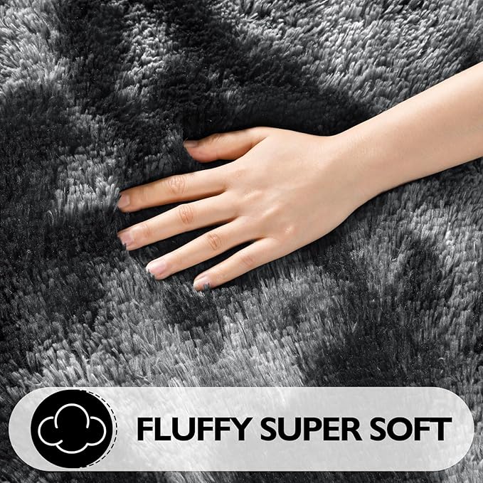 EVOIONOS Area Rug for Living Room Bedroom, Washable 5x8 Fluffy Shag Large Rug, Soft Plush Non Slip Carpet for Indoor Floor Bedside Nursery Kids Room, Dorm, Home Decor Aesthetic, Tie-Dyed Dark Grey