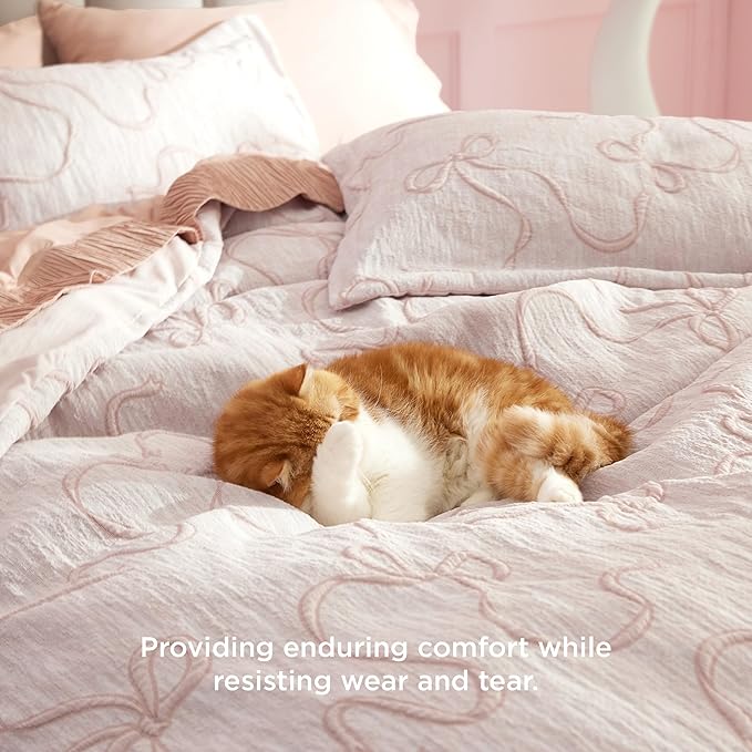 Bedsure Pink Duvet Cover King Size with Bowknot Jacquard Design, Soft and Elegant Boho Bedding Set, Luxurious Craftsmanship for a Stylish Bedroom,Includes 1 104"x90" Duvet Cover & 2 Pillow Shams