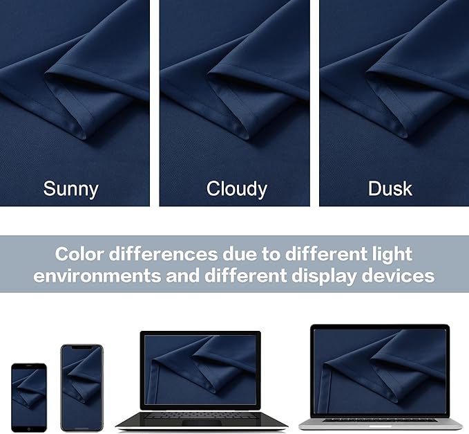 DUALIFE Blackout Curtains Thermal Insulated Blackout Drapes Window Treatment Panels Room Darkening Bedroom Draperies for Living Room Back Tab/Rod Pocket, Navy Blue, W52 x L108, 2 Panels