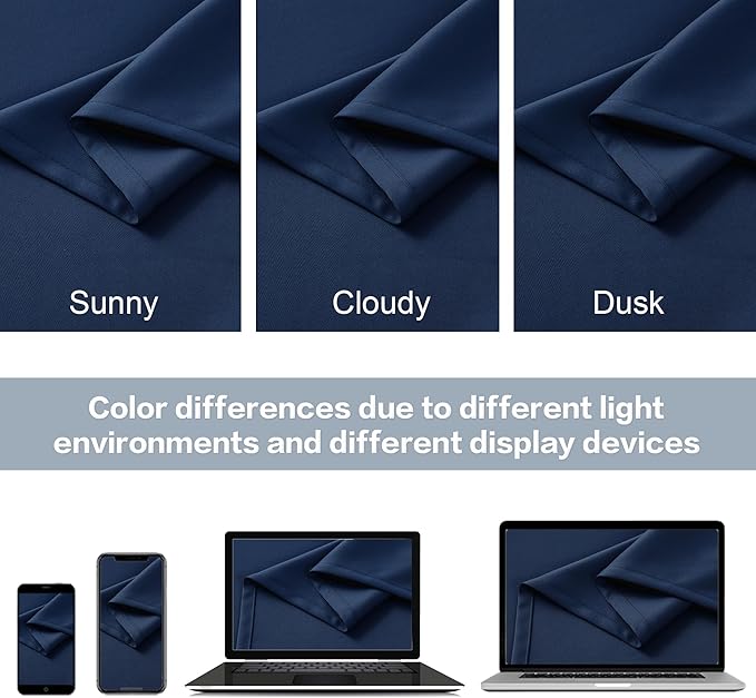 DUALIFE Blackout Curtains Thermal Insulated Blackout Drapes Window Treatment Panels Room Darkening Bedroom Draperies for Living Room Back Tab/Rod Pocket, Navy Blue, W52 x L102, 2 Panels