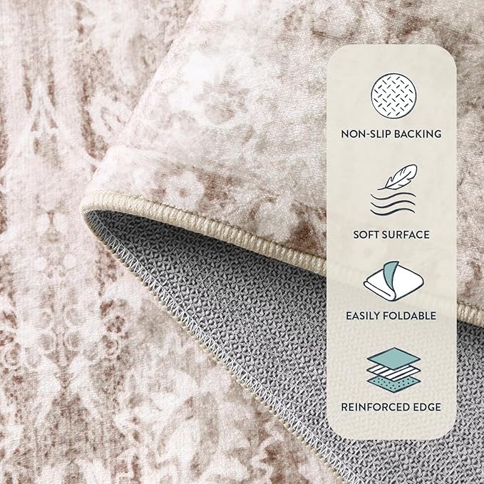 Lahome Neutral Living Room Rugs 8x10,Large Washable Rugs for Bedroom,Non-Slip Soft Bedroom Rug 8x10 Under Bed, Boho Vintage Farmhouse Carpet for Dining Room Table Office (Taupe/Beige,8'x10')