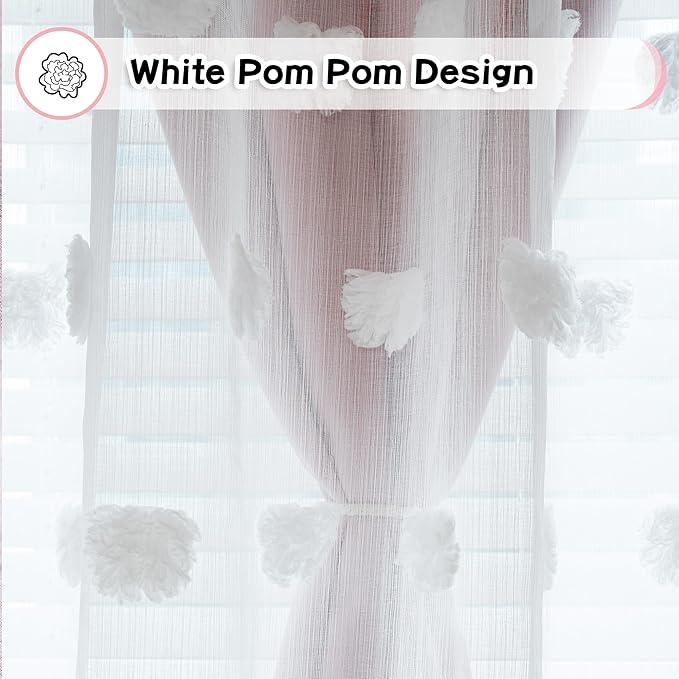 MYSKY HOME Pink Curtains for Girls Bedroom 54 Inches Long Kids Curtain with White Pom Pom Sheer Short Curtains for Windows 2 Layered Drapes Grommet Room Darkening Nursey Curtain, 2 Panels, W52 X L54