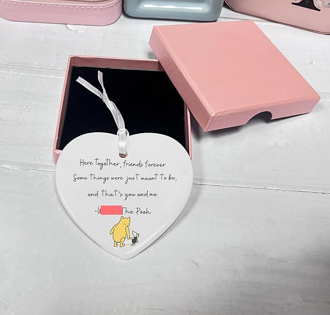 Heart Shaped Christmas Ornament-Friendship Farewell Gift-Goodbye Leaving Present for Best Friends Forever Keepsake Ceramic Sign Plaque Decor