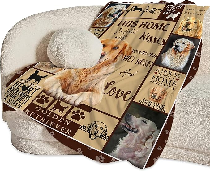 Golden Retriever Blanket Gifts and Decor - Cute Dog Throw for Girls, Women, Kids, Adults - Soft Warm Cozy Fleece for Couch, Sofa, Bed 60"x50"