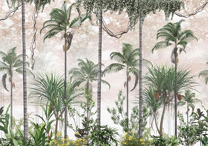 Tropical Forest Landscape Wallpaper Palm Tree Large Art Wall Mural for Bedroom Livingroom (Not Self-Adhesive)