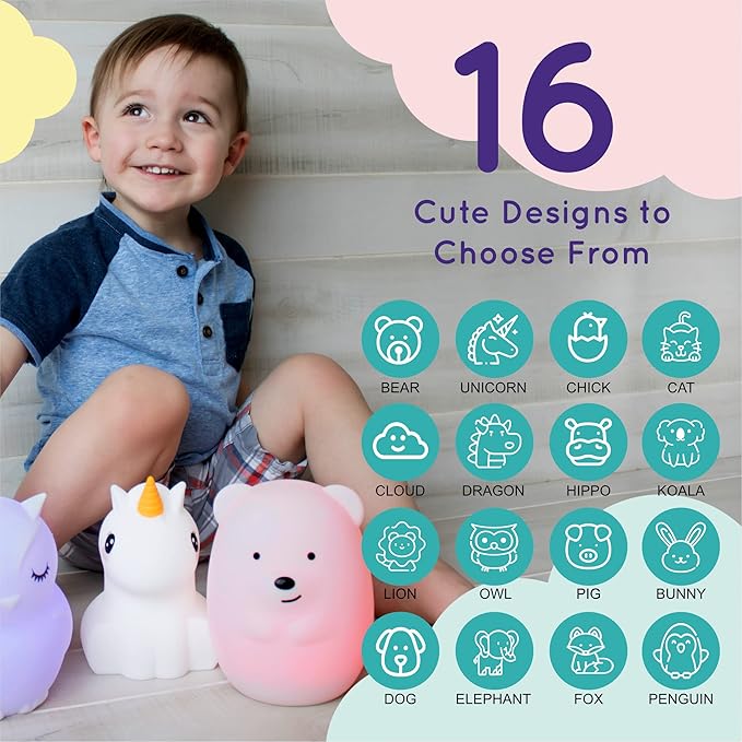 Lumipets Remote Control Silicone Night Light for Kids - Owl Design with 9 Soft Colors & Sleep Timer - Rechargeable, Battery-Operated Lamp for Bedroom | Baby Nursery, Toddler, Girls, Boys