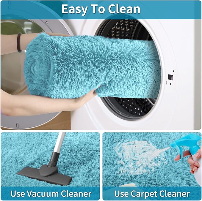 Merelax Soft Modern Indoor Large Shaggy Rug for Livingroom Bedroom Dorm Kids Room Home Decorative, Non-Slip Plush Fluffy Furry Fur Area Rugs Comfy Nursery Accent Floor Carpet 6x9 Feet, Teal Blue
