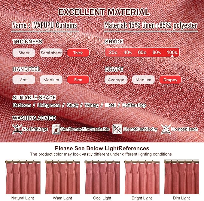 IVAPUPU Linen Pinch Pleated 100% Blackout Curtains for Bedroom - 2 Pages Black Out Fall Curtains 63 Inch Long 2 Panel for Living Room Darkening Thermal Window Curtain Drapes with 16pc Hooks