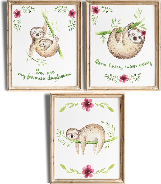 DREAM BIG PRINTABLES Sloth Art Prints (Set of 3) - Unframed - 11x14s | Delightful and Adorable Decor for Any Space | Living Room, Bedroom, Classroom Decor | Modern Wall Art