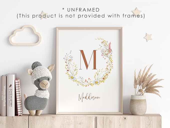Personalized Name Flower Nursery Wall Art Prints, Crib & Nursery décor, Newborn Baby Girl Gift Present, Floral Baby Girl Room Pictures, Poster For Baby And Kids (3 Prints, Flower 5)