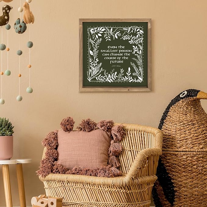 pechpell 11.8 Inch Nursery Wall Decor, Wooden Framed Green Baby Girl Nursery Wall Art with Wreath Sign, Boho Vintage Woodland Nature Themed Kids Room Playroom Table Shelf Decorations for Home