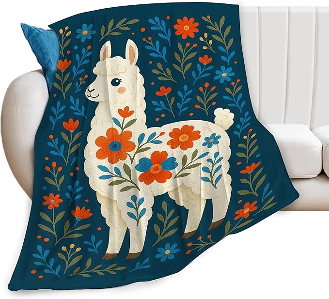Alpaca Blanket Floral Boho Alpaca Llama Throw Blanket Soft Cozy Fleece Fuzzy Plush Warm Stuff Bedding Nursery Toddler Mexican Blankets Gifts for Boys Girls Kids Adult Men Women 60"X80"