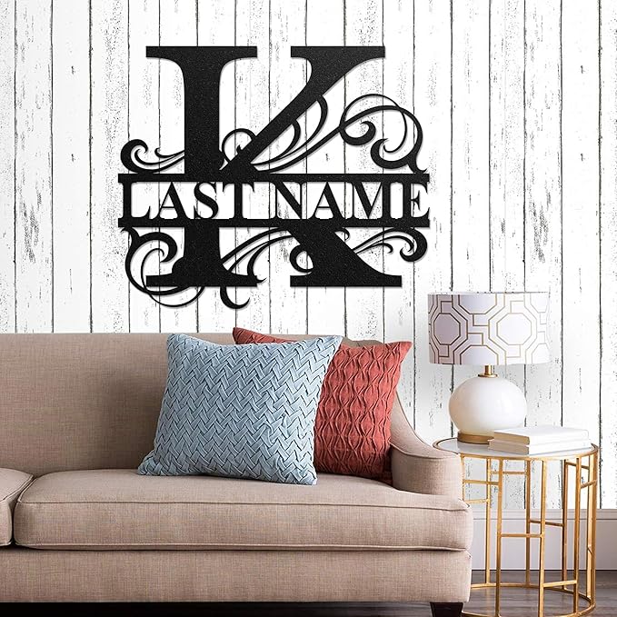 LULLBABYMALL Custom Metal Signs - Last Name Sign, Split Letter Monogram, Letter K, Family Name Wall Art, Outdoor Metal Signs, Personalized Wedding Gift