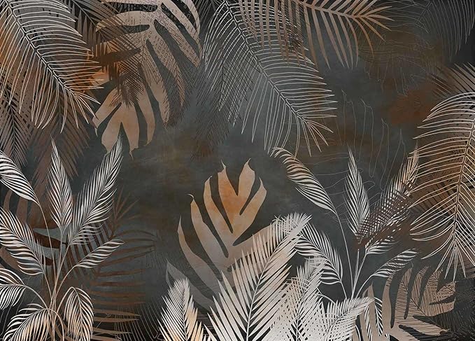 Tropical Leaf Wallpaper Mural Gray Botanical Leaves Floral Wall Mural for Bedroom Living Room (Not Self-Adhesive)