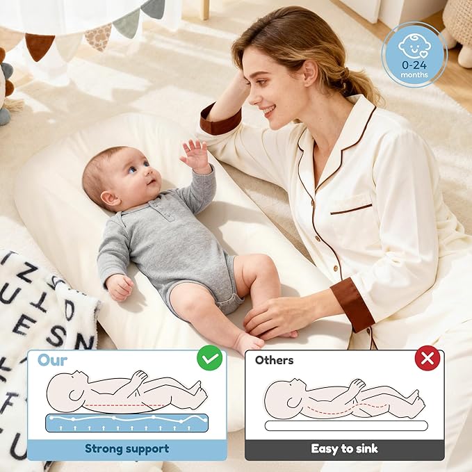 Baby Lounger & Snuggle Nest for Newborn 0-24 Months, Baby Nest Supervised Breathable Cotton for Newborn, Newborn Essentials Gifts, Breathable Portable Lounnger for Travel and Home(Cashmere Beige）