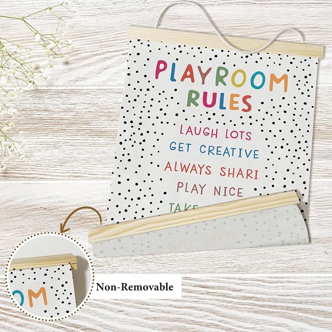 Nopoben Playroom Rules Poster Hanger Frame, Play Room Wall Decor, Playroom Wall Art With Wooden Poster Hanger, Kids Room Nursery Bedroom Classroom Decor(12x16 Inches)-23