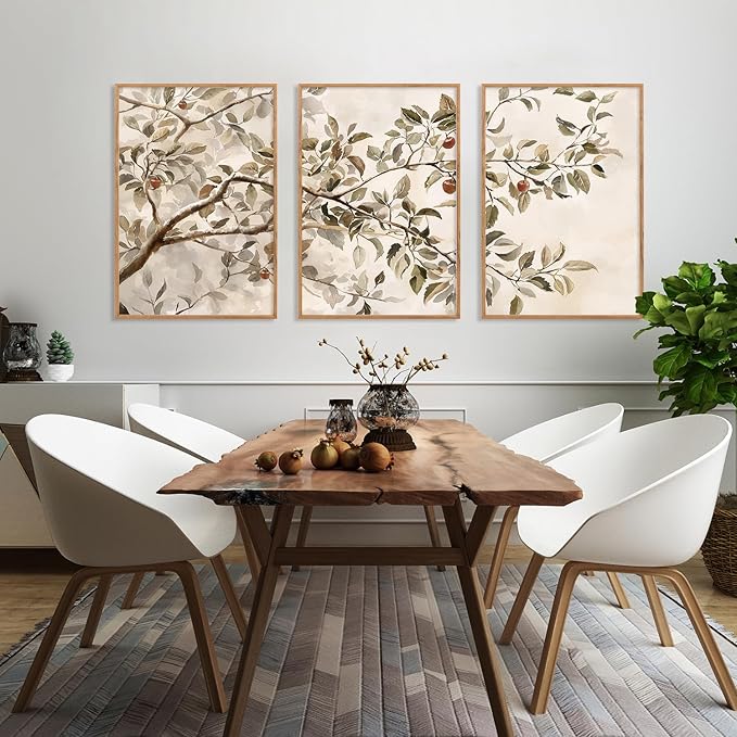 HLNIUC Apple Tree Vintage Framed Wall Art Set, Botanical Branch Canvas Wall Decor, Rustic Farmhouse Leaves Wall Painting, Retro Nature Plant Art Print for Living Room, Bedroom, Office - 24"x36"x3