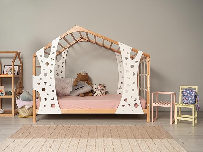 BUSY WOOD Montessori Bed for Toddlers - Toddler Montessori Bed - Twin Bed Frame for Kids - Indoor Climbing Gym Bed - Jungle Gym Bed - Wooden Monkey Gym Bed