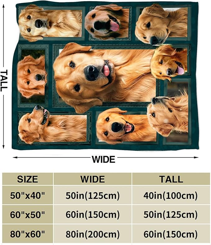 Golden Retriever Gifts and Decor - Cute Dog Throw Blanket for Girls, Women, Kids, Adults - Soft, Warm, Cozy Fleece Blanket for Couch, Sofa, Bed - 50"x40"