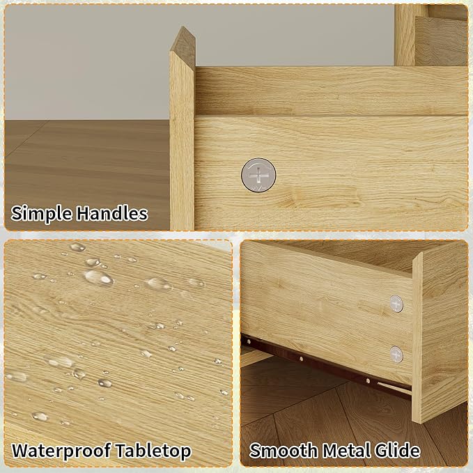 Dresser for Bedroom with 9 Drawers,63" Wide Oak Dresser with 4 Solid Wood Legs, Wooden TV Stand,Closet Clothes Organizer for Bedroom, Hallway