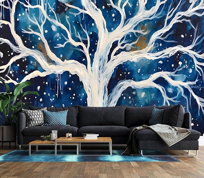 XMPMBM-Graffiti Art backsplash Large Decorative Wallpaper Watercolor Tree Bedroom Bathroom Nursery Room Wall Mural- W 154" X H 105"（112 Square Foot）