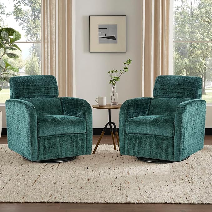 Swivel Glider Accent Chair for Living Room, Rocker Nursery Barrel Chair Armchair, Reading Chair for Adult, Comfy Upholstered Rocking Chair with 360 Degree Swiveling for Bedroom,Office, Green