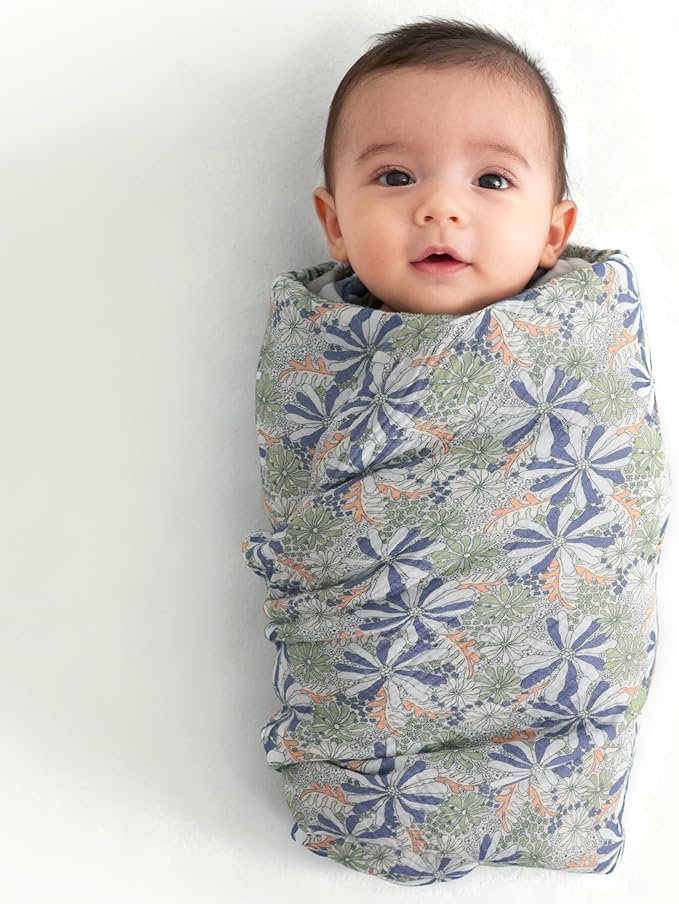 NTBAY 4 Layer Muslin Cotton Toddler Blanket, 42x60 Soft and Breathable Receiving for Newborns and Infants, Perfect for Crib, Stroller, Travel, Lightweight Nursery Blanket, Retro Floral Botanical