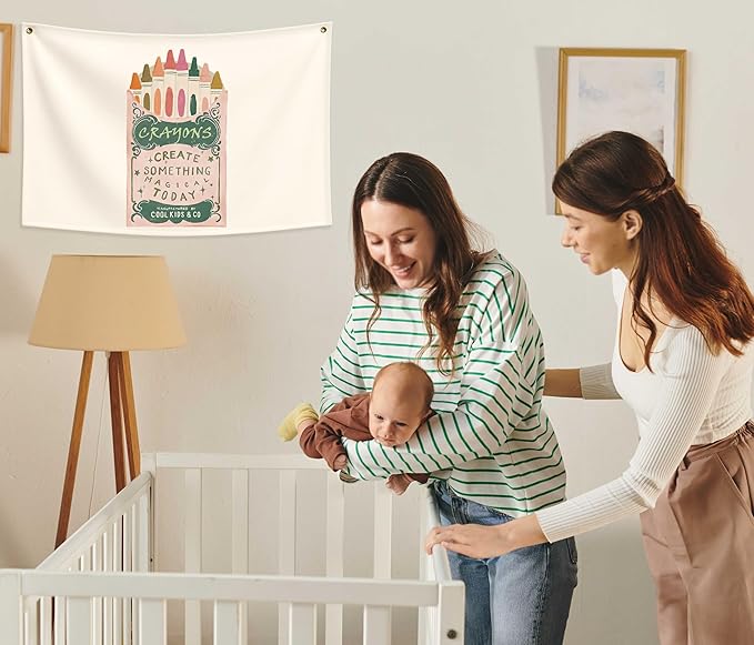 Kids Painting Training Rectangular Canvas Banner Flag Sign Poster Wall Decor Gift for Boys Girls,Practice Drawing Room Essential Gallery Nursery Classroom Playroom Wall Decor-Crayons Box Theme