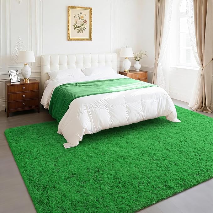 BENRON Green Fluffy Rugs for Living Room Bedroom 4x6, Soft Plush Fuzzy Shaggy Rugs for Kids Girls Boys Room Decor, Washable Indoor Floor Carpets