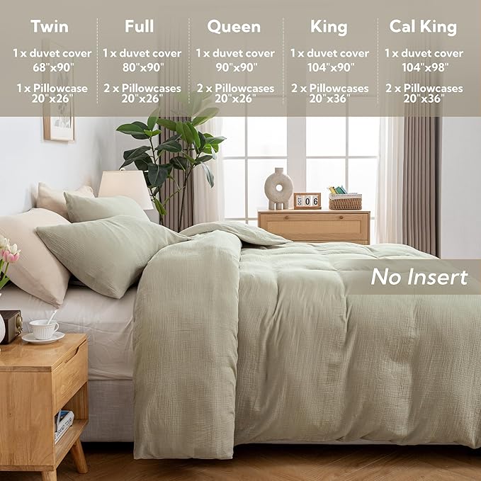 MILDLY Muslin Duvet Cover Twin - 100% Washed Cotton Linen Like Gauze Comforter Cover 2 Pieces Breathable & Lightweight for All Season