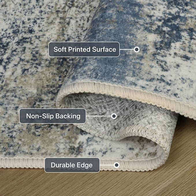 GENIMO 2x4 Entryway Runner Rug, Washable Runners for Kitchen, Indoor Entrance, Bathroom, Low Pile Small Carpet with Non Slip Backing, Abstract Modern Design, Navy Blue