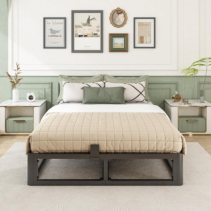 Upgrade Anti Bending and Round Corner Legs 10 inch Metal California King Bed Frame 3500 LBS Heavy Steel Slats Support Platform Bed Frame No Box Spring Needed Platform Noise Free Easy Assembly