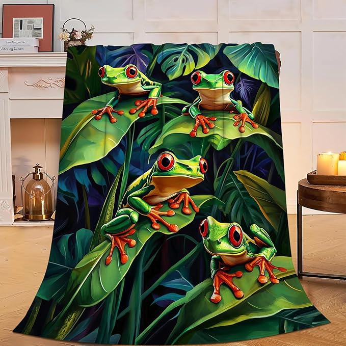 Frog Blanket Frog Decor Throw Blanket Super Soft Flannel Lightweight Fluffy Plush Fuzzy Fleece Green Blanket Gifts for Girls Woman Kids Boys Man for Bed Sofa Bedding 60"X80"