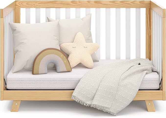 Storkcraft Beckett Convertible Crib (Natural with White Slats) – Converts from Baby Crib to Toddler Bed and Daybed, Fits Standard Full-Size Crib Mattress, Adjustable Mattress Support Base
