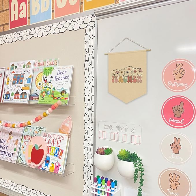 XYDEG Teacher Appreciation Gifts,Office Decor for Teacher,Classroom Decorations For Teachers Canvas Banner,Affirmations Wildflower Teacher Sign,Wall Art Canvas Hanging Pennant Flag Banner