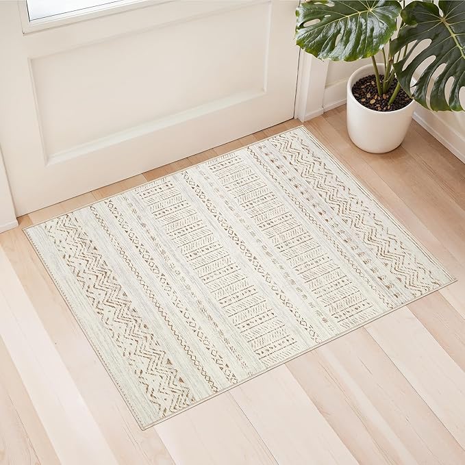 Area Rugs for Living Room Washable Living Room Rug Soft Neutral Indoor Floor Carpet Non-Slip Stain Resistant Modern Boho Rugs for Bedroom Dining Room Kids Room Nursery Office Home Brown Cream