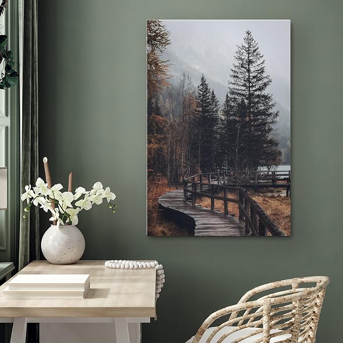 SIGNWIN Canvas Wall Art Autumn Dramatic Forest Landscape Living Room Orange Photography Rustic - 32x48 inches