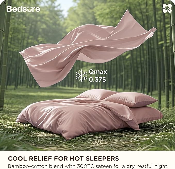 Bedsure Cooling Duvet Cover King Size, Cotton & Rayon Derived from Bamboo Blend Duvet Cover Set for Hot Sleepers,Ultra-Soft, Breathable & Lightweight Home Bedding for All Seasons (Petal Pink,104"x90")