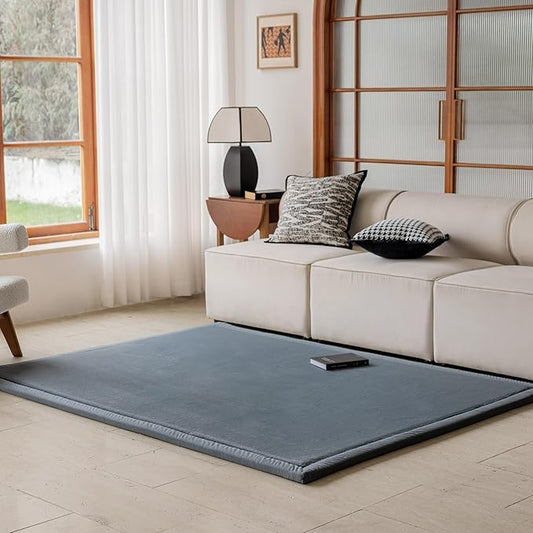 Loartee Faux Rabbit Fur Rug - 1.18" Thick Soft Fluffy Area Rug, Non-Slip Memory Foam Crawling Mat, Dark Gray, 78"x78"