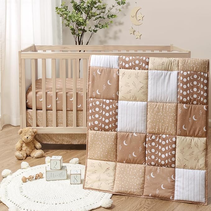 The Peanutshell 3 Piece Baby Crib Bedding Set for Boys & Girls - Newborn, Infant & Toddler Nursery Bed Set Decor with Fitted Crib Sheet, Dust Ruffle, Crib Comforter - Boho Celestial