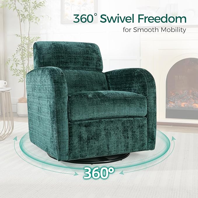 Swivel Glider Accent Chair for Living Room, Rocker Nursery Barrel Chair Armchair, Reading Chair for Adult, Comfy Upholstered Rocking Chair with 360 Degree Swiveling for Bedroom,Office, Green, Set of 2