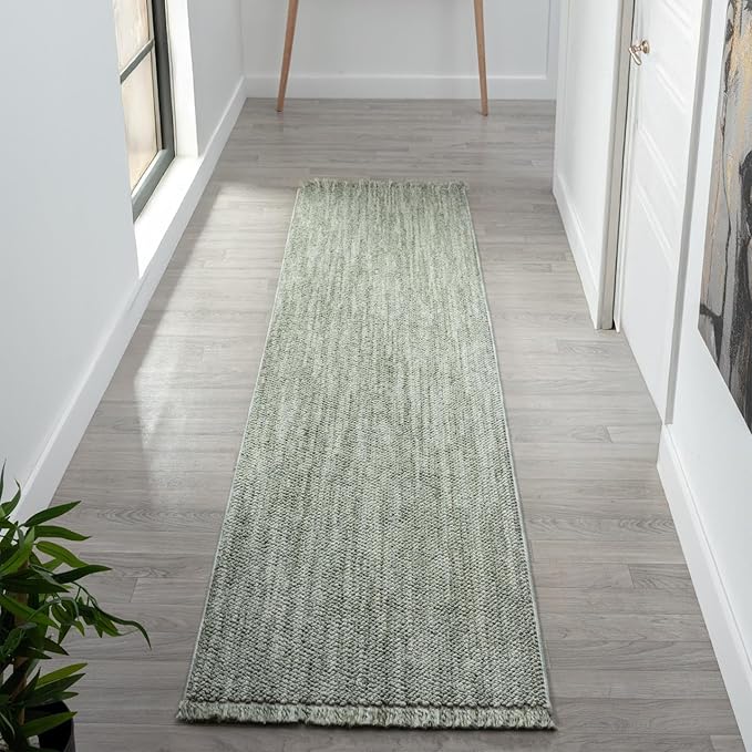 LUXE WEAVERS Solid Machine Woven Green 2x8 Area Rug, Indoor Stain-Resistant Carpet