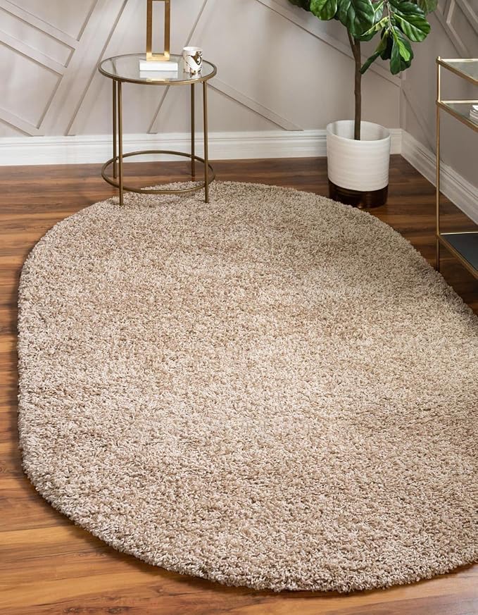 Unique Loom Solid Shag Collection Area Rug (3' 3" x 5' 3" Oval, Taupe)